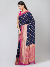 Kavvya Navy Blue Body Rani Border Soft & Lightweight Banarasi Geaorgatte Weaving Silk Saree - KAVVYA